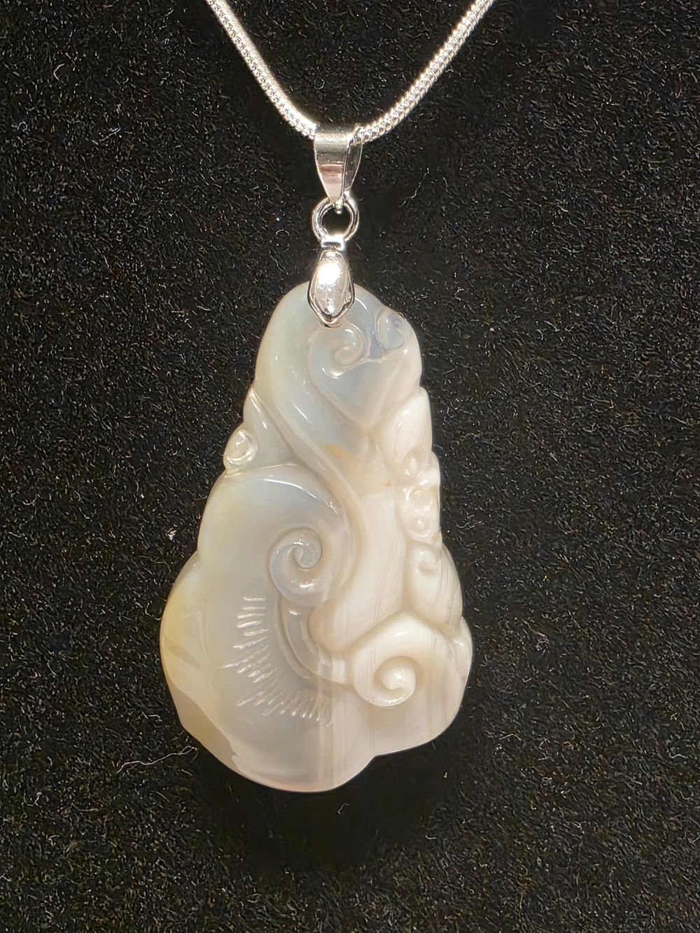 Hand-Carved White/cream Agate Pendant Necklace - Women's Jewelry